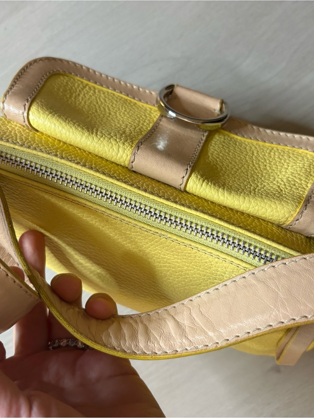 Dooney & Bourke Yellow Shoulder Bag with Tan Trim - Picture 7 of 15